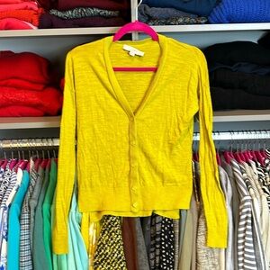 Loft chartreuse long sleeve v neck front button cardigan size XS